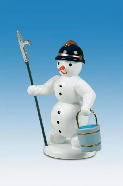 Holzfigur Schneemann Feuerwehrmann mit Spritze Holzengel Instrument Seiffen