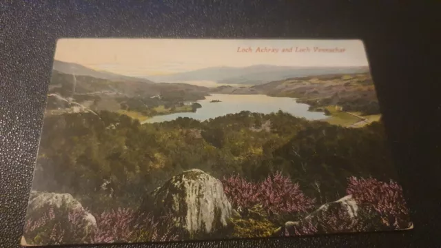 Old Postcard, Scotland, Callander, Loch Achray and Loch Vennachar,