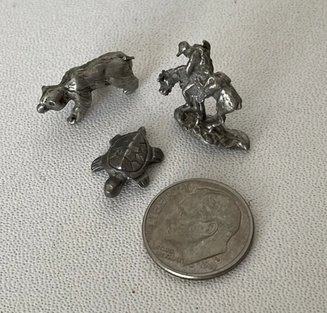 Vintage Tiny Miniature Metal/Pewter Animal Figurines Lot of 3