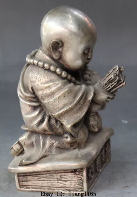 8 "Folk Silber Carving Beten Junge Beten Segnen Buddhismus Kleine Mönch Statue 2