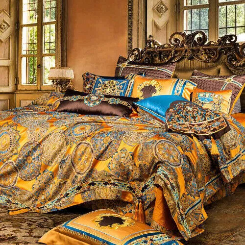 European Villa Satin Bedding Set Jacquard Quilt Cover Bed Sheet Pillow Cover 3