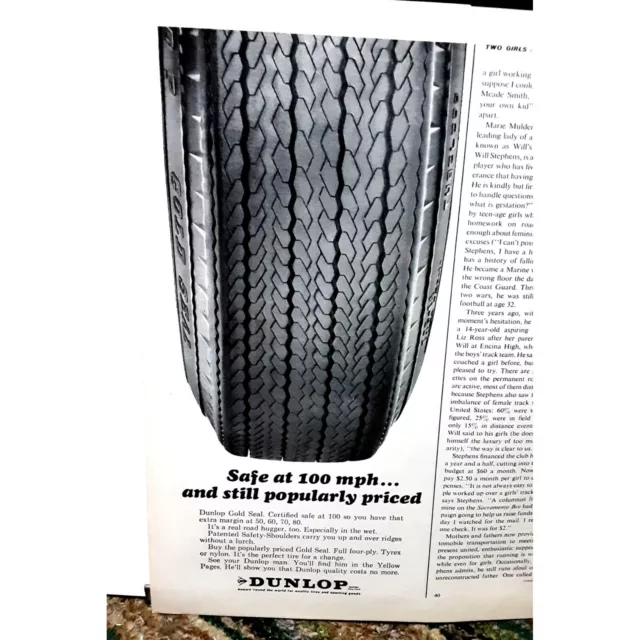 1965 Dunlop Gold Seal Tires Vintage Print Ad 60s advertising