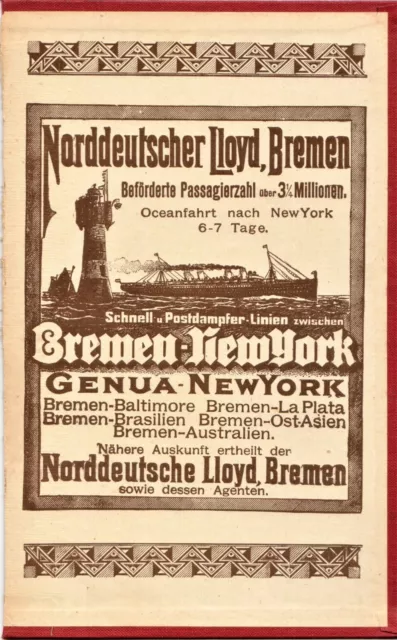 Norddeutscher Lloyd Bremen Schnell- u. Postdampfer - Originale Werbung anno 1900