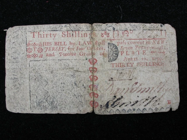 New Jersey * 04-10-1759 * Thirty Shillings * Colonial Note * Splits