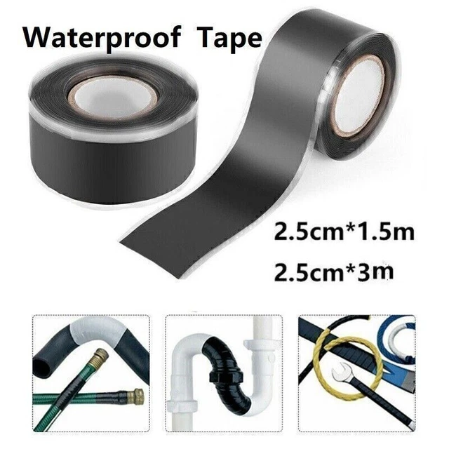 2.5CM WIDTH BLACK Waterproof Pipe Stop Water Leak Repair Self-Adhesive