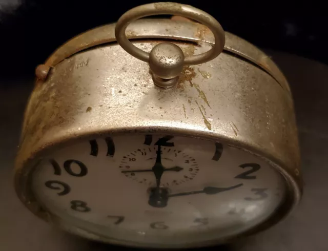 Antique Gilbert "Thinarm" Peg Leg Alarm Clock, 6"T, for Parts or Restoration 2