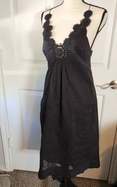 Catherine Malandrino Black Classic Dress Size 8 P Sleeveless Strap Embroidered