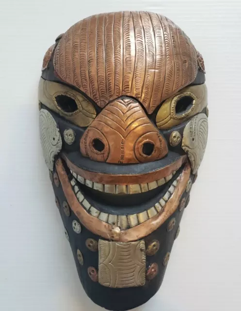 Nepal - Ethnographic Fierce Ornate Wood & Metal Nepalese Mask Wall