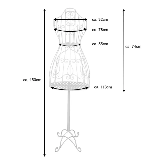 Metall Schneiderpuppe Schneider Büste Schaufensterpuppe Antik P-05972 weiß 2