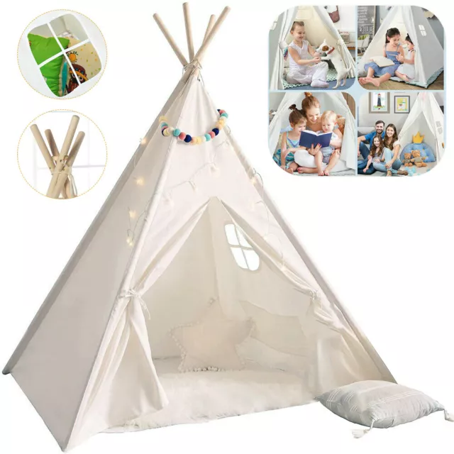 Large Teepee Tent Kids Cotton Canvas Pretend Play House Boy Girl Wigwam Gift AU