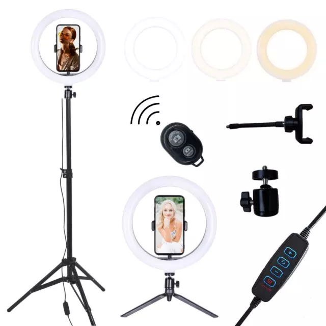 Ring Light with Stand Phone Holder Bluetooth Selfie LED 10 Inch Light Tripod UK