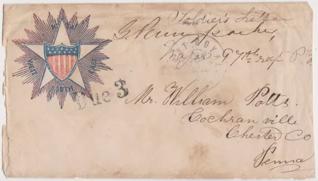 CIVIL WAR PATRIOTIC Cover Signed by GEN. GALUSHA PENNYPACKER as Maj. of 97th PA