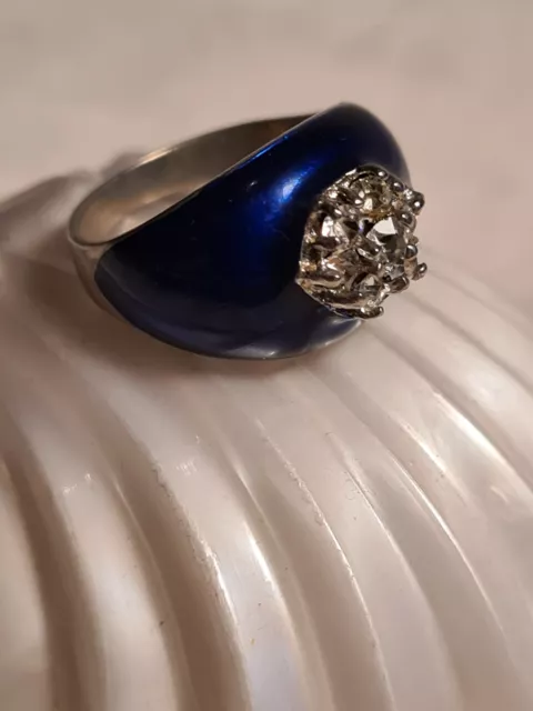 ❤️ VINTAGE 60s 70s ANELLO SMALTO ARGENTO CHEVALIER MODERNIST RING SPACE AGE