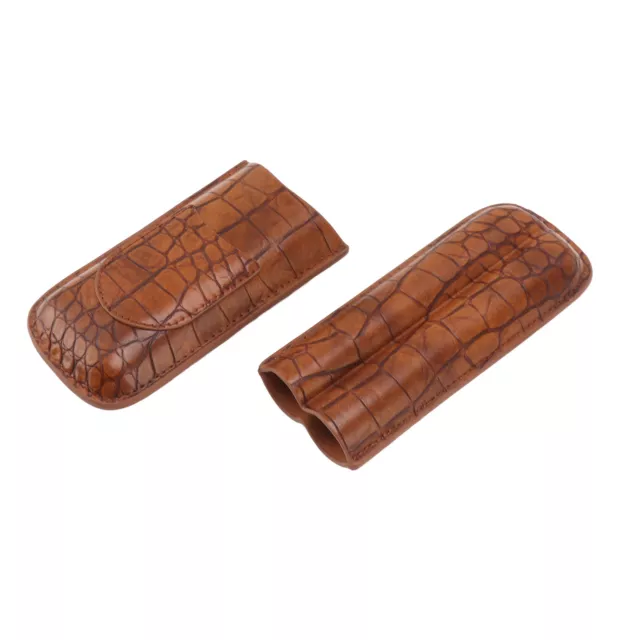 Cigar Case Holder Brown Crocodile Skin Pattern PU Leather 2 Finger Portable BU