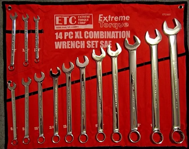 14 pc Long SAE Combination Wrench Set 3/8" to 1-1/4" XL Extreme Torque Spanner