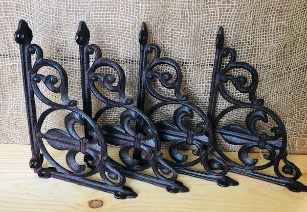 4 Cast Iron Shelf Brackets Fleur De Lis French Bookshelf Corbels Book Wall Gras