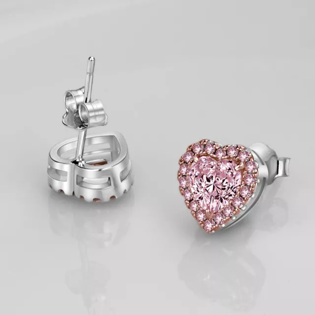925 Sterling Silver Cubic Zirconia Heart Stud Earrings Women Wedding Jewelry