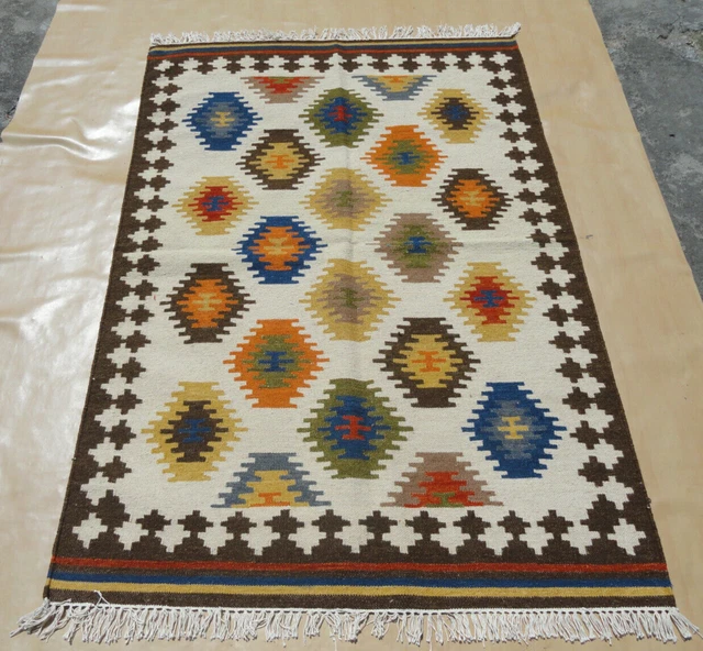 Hand Woven Traditional Ghazni Wool Kelim Large Afghan Kilim Rug 4x6 feet Carpet