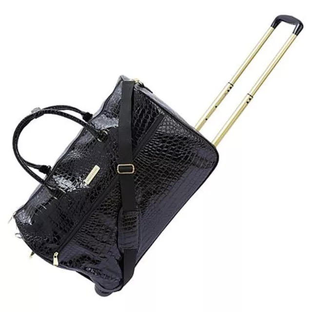 Samantha Brown Luggage Wheeled Weekender Croco Embossed- Black