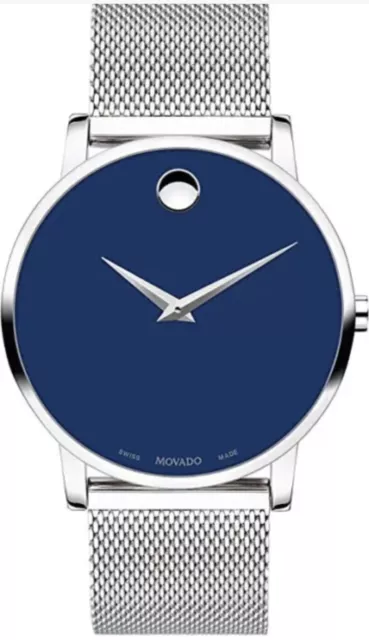 Movado Museum Classic Quartz Blue Dial Men's Stainless Steel Mesh 0607349 Watch