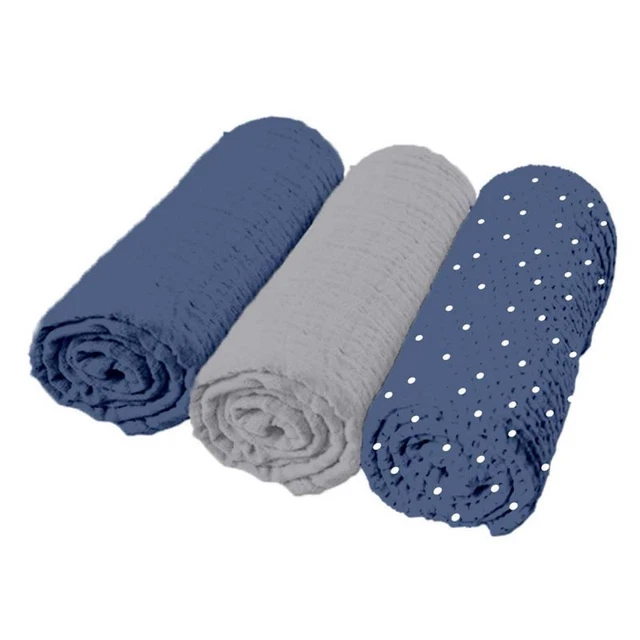 Paris Prix - Lot De 3 Langes Bébé "absorbant" 70x70cm Bleu Foncé