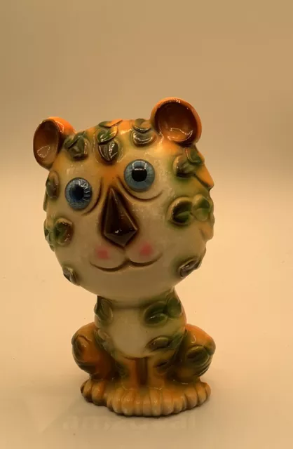 Vintage Coin Bank Tiger Cub Ceramic 60s Made in Japan Spotted w/leaves MCM