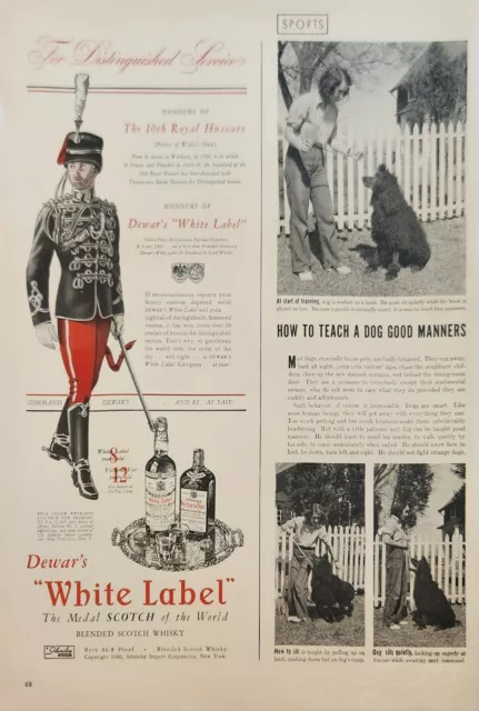 1940 Dewars White Label Scotch Whiskey Vintage Ad 10th Royal Hussars 2