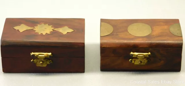 Set of two nice small wooden boxes with inlaid metal accents and metal latches