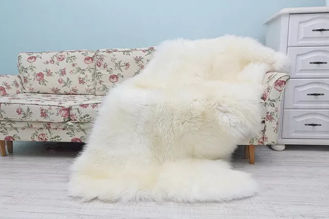 NEW Natural Sheepskin QUAD Carpet Ivory Sheep Bedside Real Fur Throw Area Rur