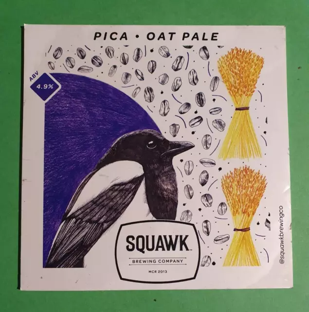 SQUAWK brewery PICA real ale beer pump clip badge front Manchester magpie bird