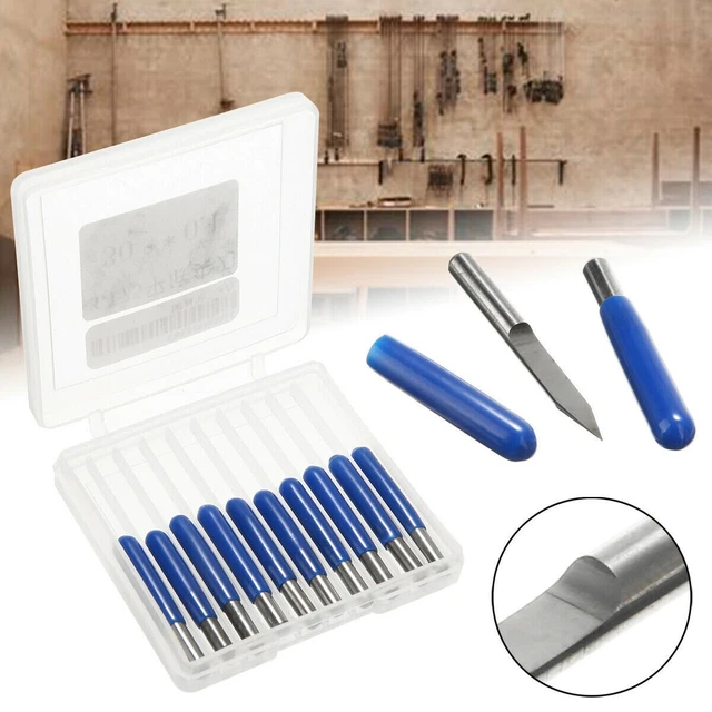10pcs V-Shape 0.1mm Solid Carbide PCB Flat Engraving Bits CNC Router 32mm Length
