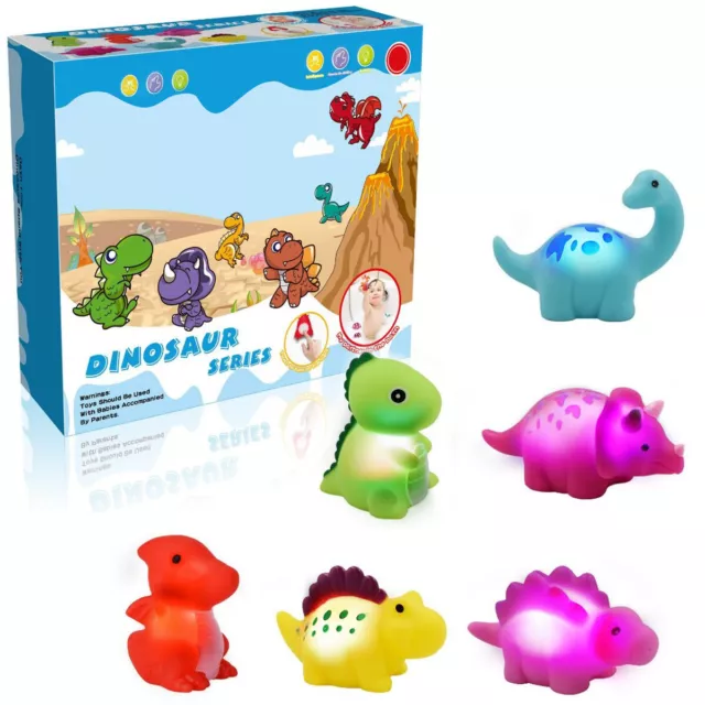 6pcs Light up Bath Toys Color Changing Water Toy Floating Dinosaur Bath Toys╏
