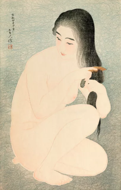 Japanese Art Print Repro Bijinga Beauty, Combing In The Bath KOTONDO TORII