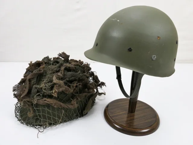 US WW2 M1 Stahlhelm mit Liner Kinnriemen Helmnetz Tarnmaterial