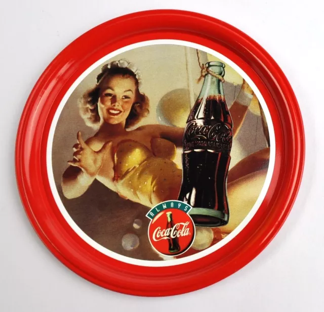 Schöner Metall Blech Coca-Cola 10 cm Untersetzer Coaster Coke Lady fängt Flasche