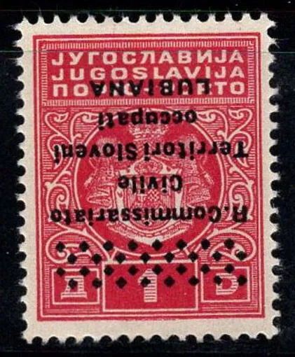 Ljubljana 1941 Sass. 7 b MNH 100% postage due ,1d. Upside down overprint