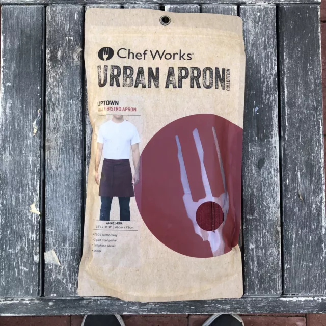 Chef Works Urban Apron Uptown Half Bistro Apron Unisex Red Navy NEW