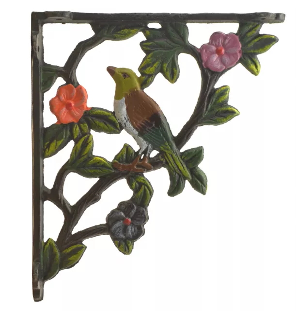 Decorative Cast Iron Wall Shelf Bracket Brace Bird On Branch Color 7.625" Deep