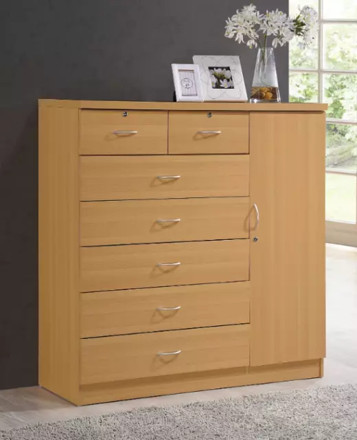 Large Bedroom Dresser Tall Chest of 7 Drawers Beech Wood Clothes Cabinet 3 Locks