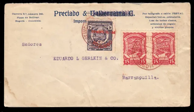 Kolumbien SCADTA 31,Paar + Zusatzfrankatur auf Luftpost-Brief Bogota 1925