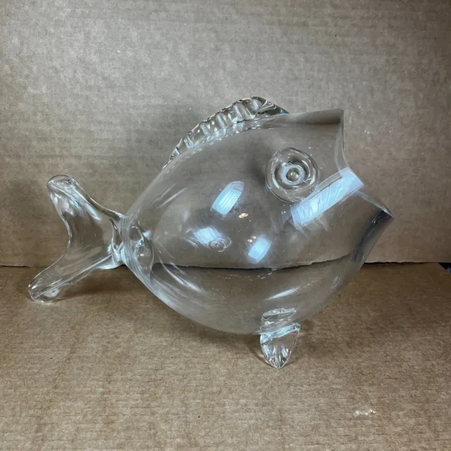 Large Midcentury Modern MCM Art Glass Fish Vase / Bowl / Terrarium