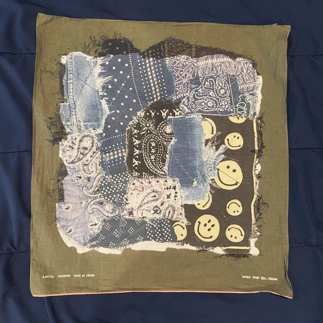 Kapital Kountry Japan Olive Denim Patch Cotton Bandana 21”x22”