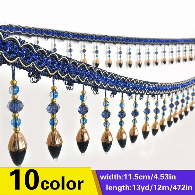13 Yard Curtain Tassel Sew Jade Beaded Fringe Trim Upholstery Fabric Modern Chic