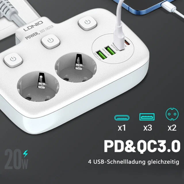 Steckdosenleiste Mit 4 USB Anschlüssen - Ecksteckdose 3680W Überspannungsschutz