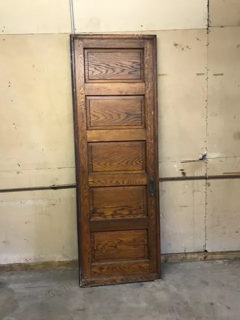 Mar 286 Antique Raised Panel Oak Single Pocket Door 30 X 89 X 2