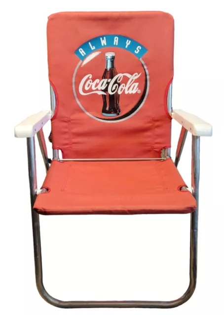 Vtg 1998 Coca-Cola Always Folding lawn Chair Coke Metal Aluminum Canvas Red Read