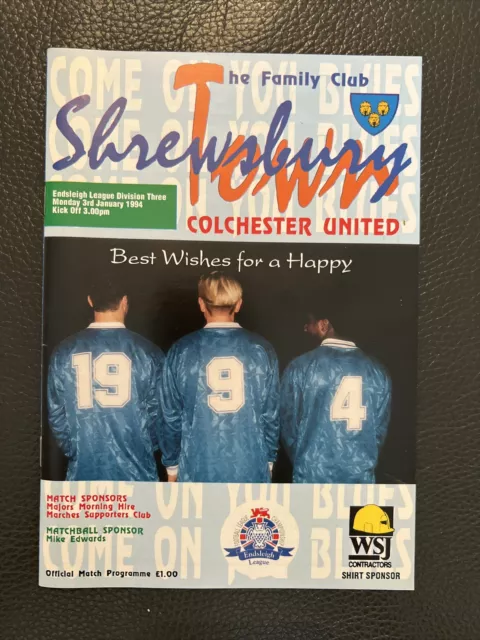 3.1.1994. Shrewsbury Town v Colchester United (Div 3).