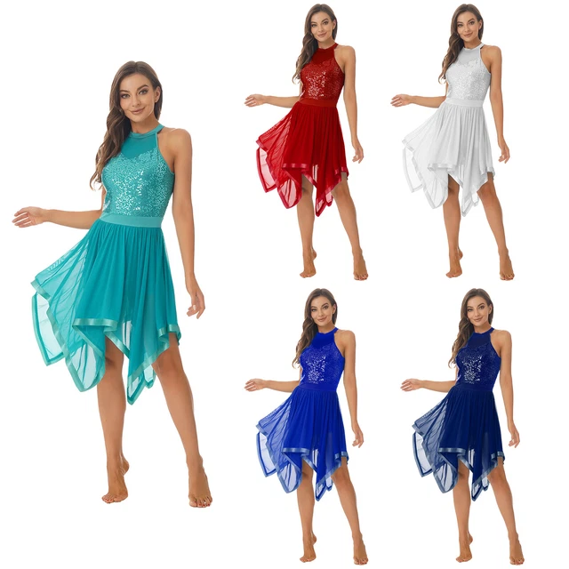 Produktbild von DE Damen Eiskunstlauf Kleid Ärmellos Ballettkleid Glitzer Rückenfrei
