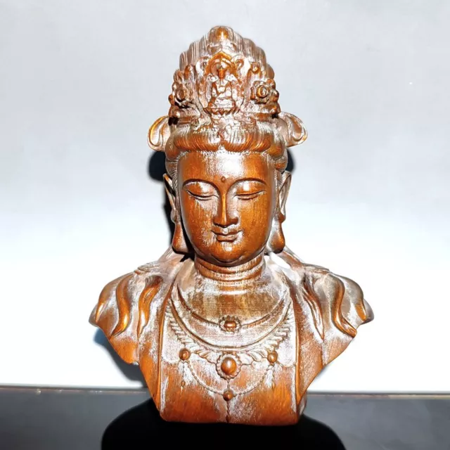 Vintage Wood Wooden Carved Carving Figure Kuan Yin Antique Sculpture Bust Mini