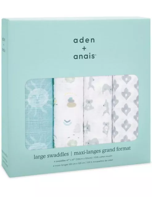 ADEN ANAIS Now And ZEN  Classic SWADDLE SET OF 4 120X120 COTTON MUSLIN